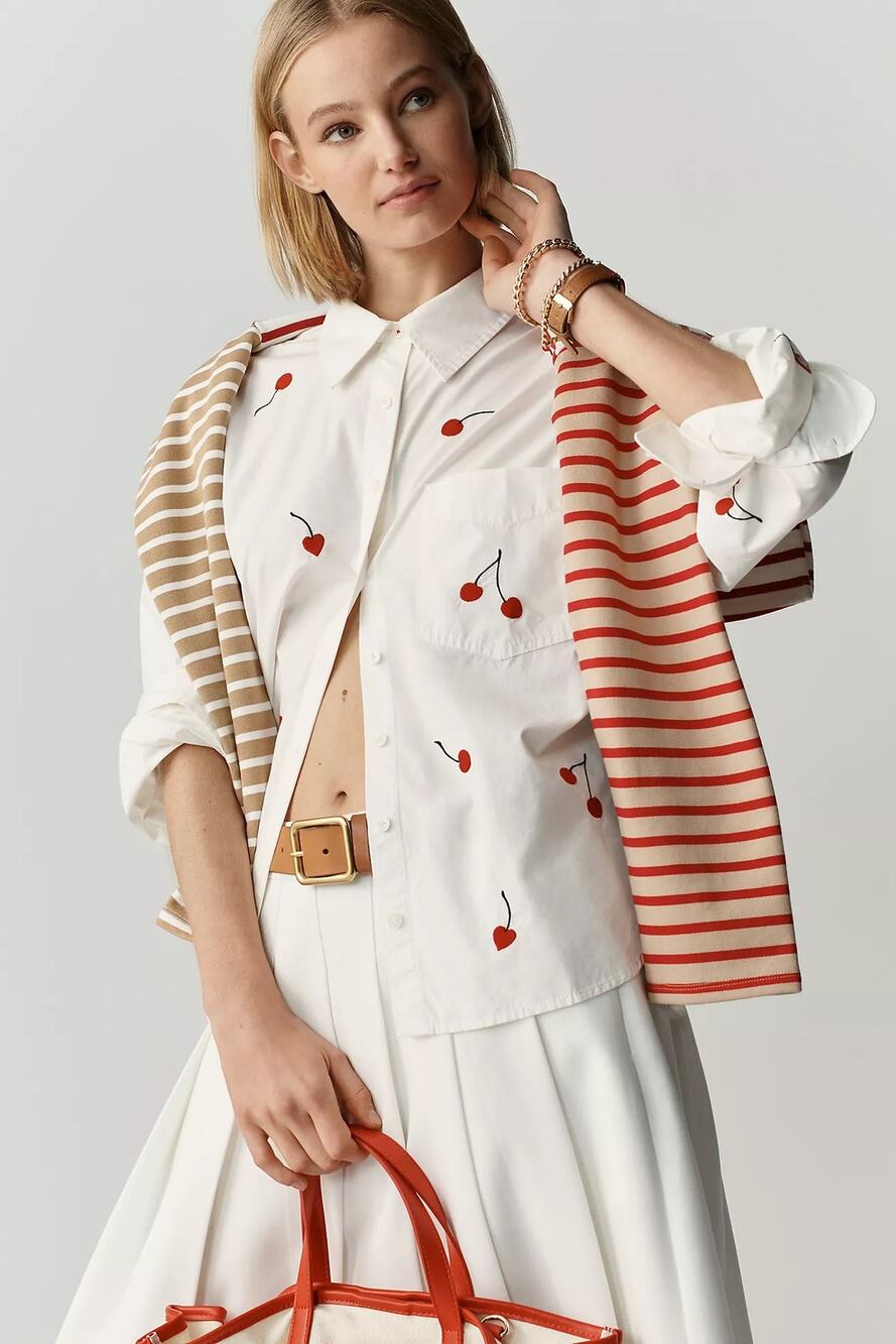 nwt ANTHROPOLOGIE MAEVE sz XL Bennet Shrunken in embroidered cherries